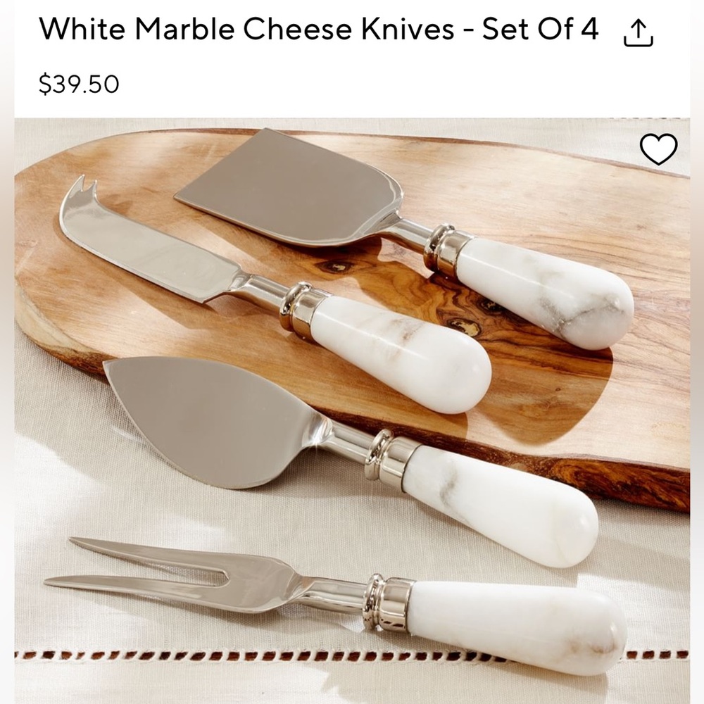 Pottery Barn White Marble Cheese Knife Set
